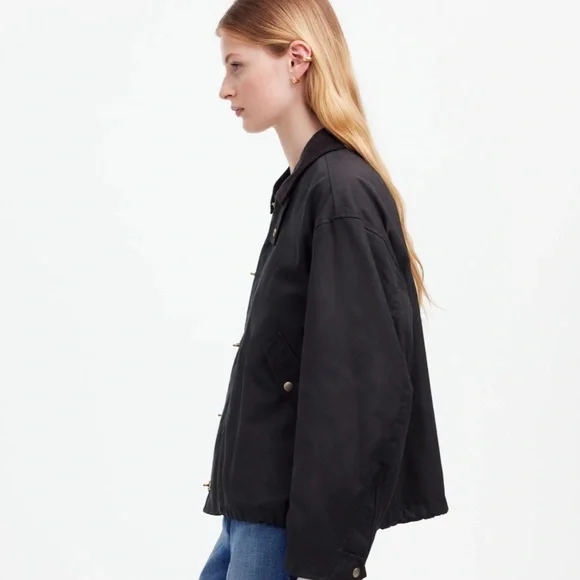 New Madewell x Alpha Industries Size L Waxed Cotton Car Coat Black $265 NS730 - Picture 4 of 6